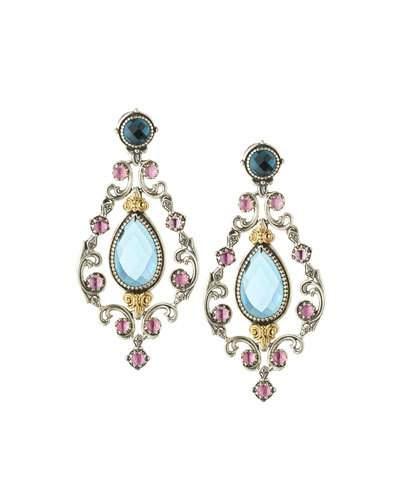 Ornate Topaz & Tourmaline Chandelier Earrings