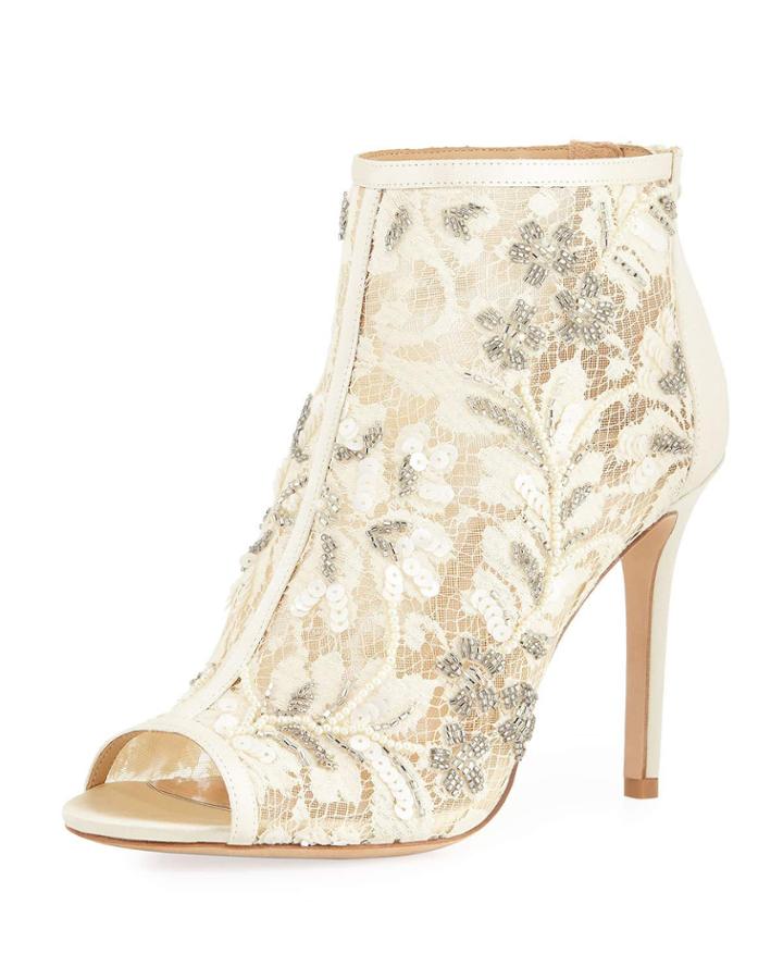 Moyra Beaded Lace Peep-toe Bootie