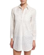 Tanisha Embroidered Button-front Tunic, White