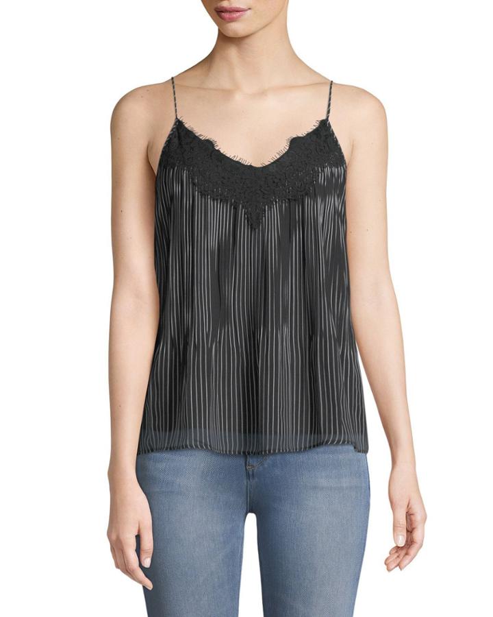Lace-trimmed Ruffled Chiffon Cami Top