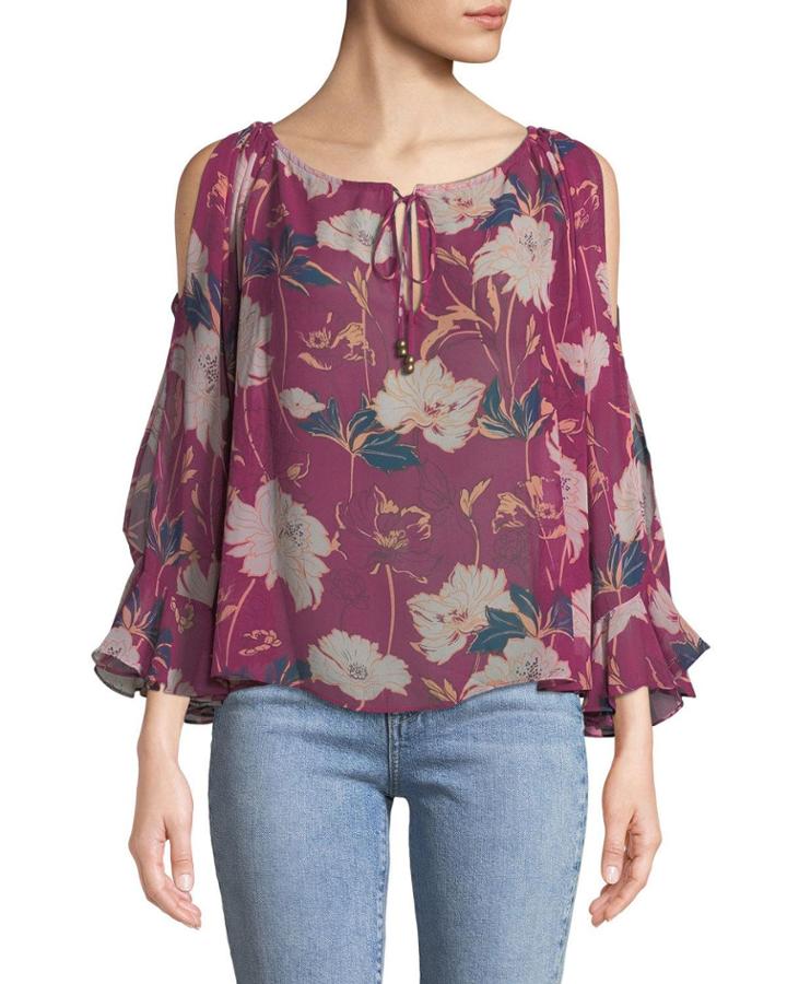 Floral Haze Cold-shoulder Top