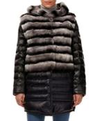 Horizontal-ribbed Rabbit Fur Jacket With Detachable Down Trim