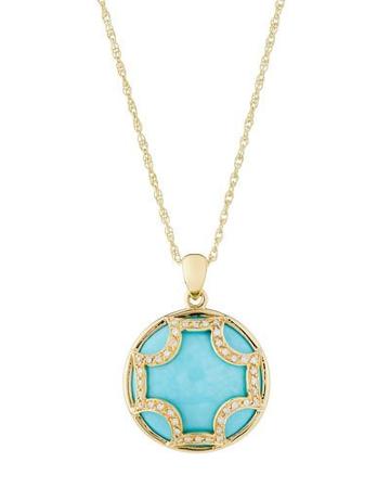 18k Maltese Turquoise & Diamond Pendant Necklace