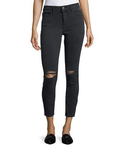 High-rise Skinny Distressed Ankle Jeans, Black