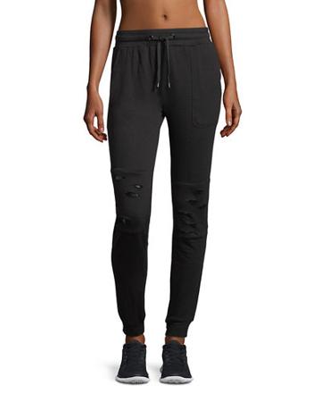 Worn Holes Sequin Jogger Pants