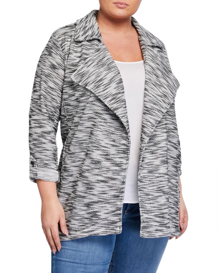 Plus Size Tweed Knit Drape Jacket