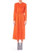 Long-sleeve Burnout Knot-detail Midi Cocktail Dress