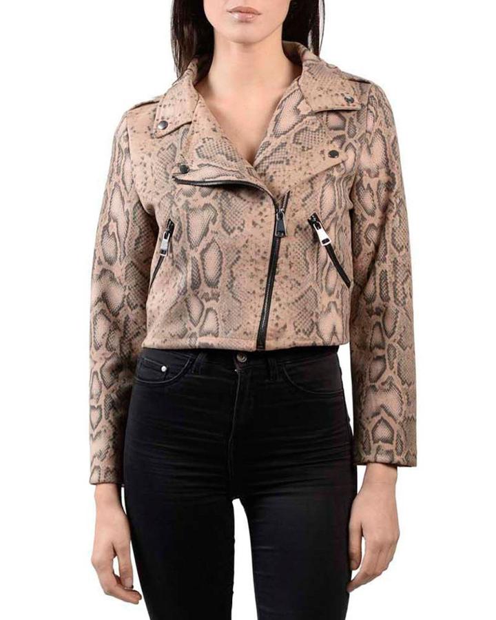 Snakeskin Faux-suede Cropped
