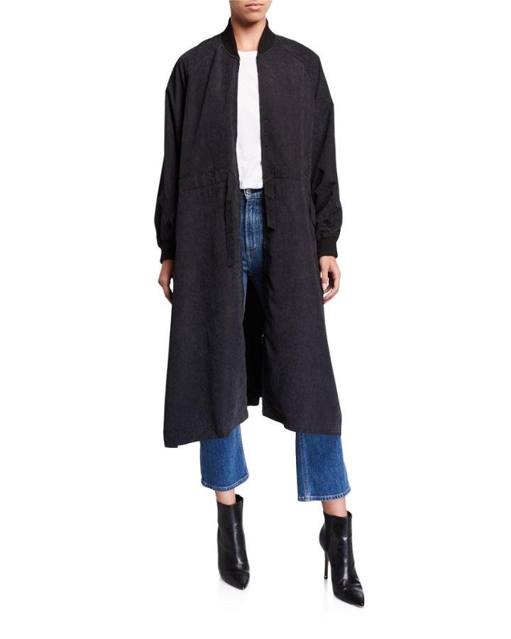 Front Tie Long Bomber Jacket