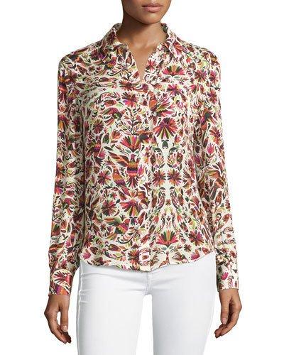 Button Down Chiffon Blouse, Mexican Blanket