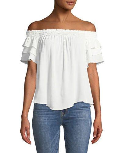 Ruffle-tiered Off-the-shoulder Blouse