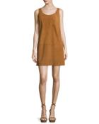 Sleeveless Suede Mini Dress, Cognac