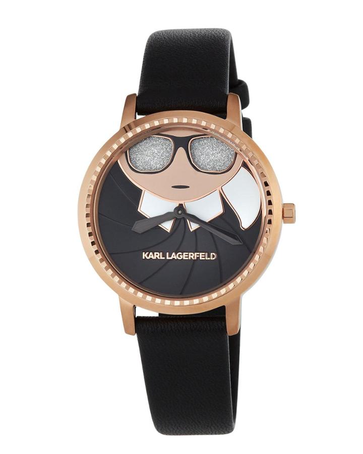 36mm Camilla Watch W/ Leather Strap, Rose/black