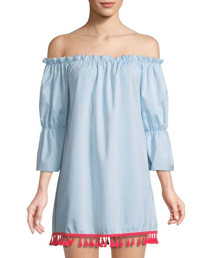 Off-the-shoulder Tassel-hem Dress