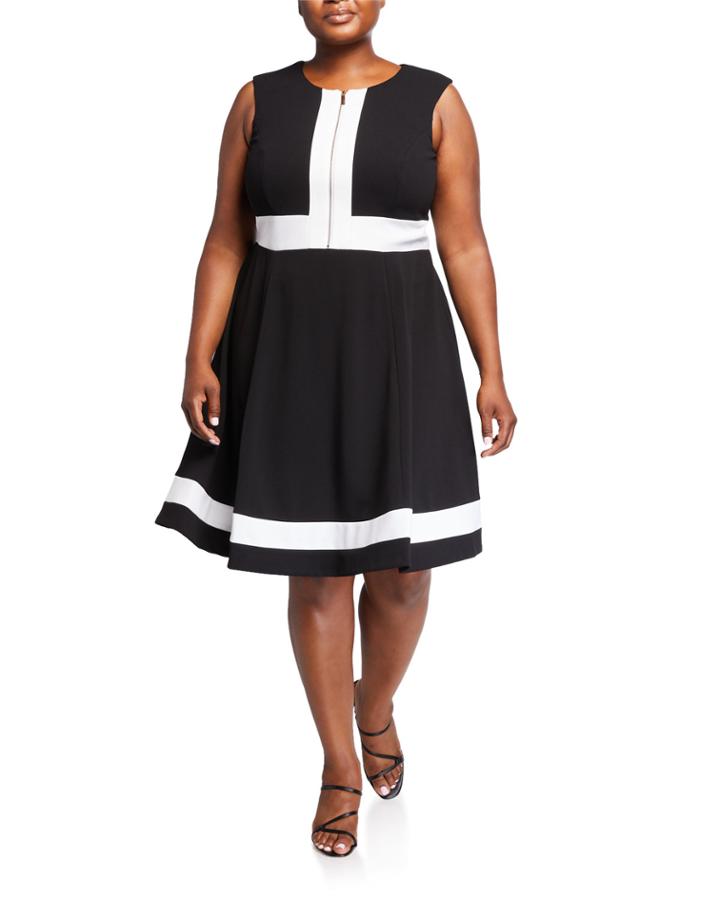 Plus Size Colorblock Fit-and-flare Dress