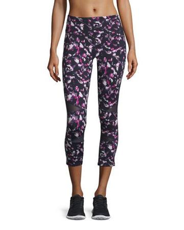 Mesh-inset Printed Capri Leggings,