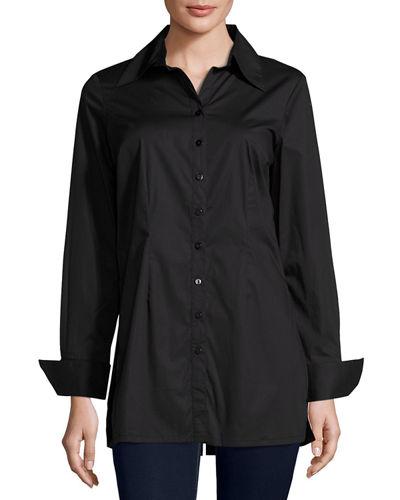 Button-front Spread-collar Blouse