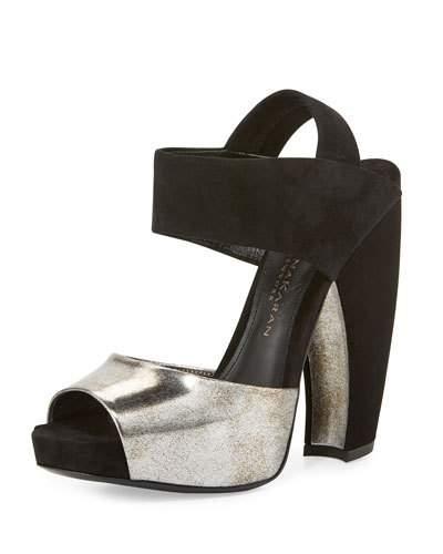 Suede & Leather Slingback Sandal, Hematite/black