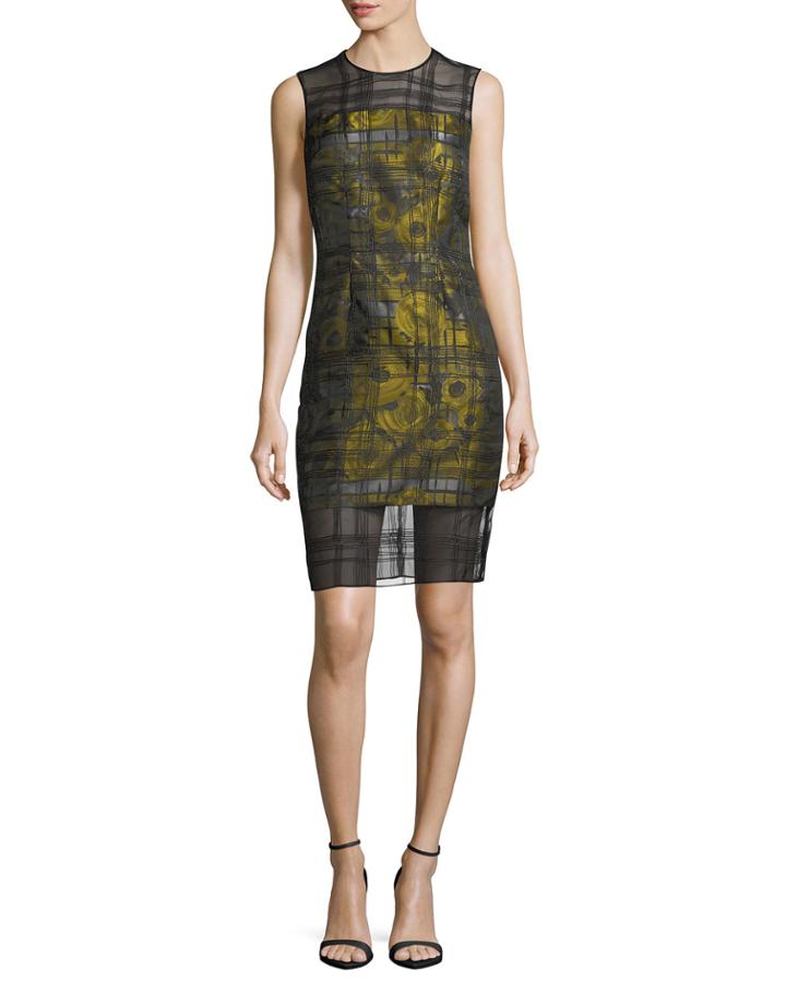 Sleeveless Floral-jacquard Embroidered Organza Cocktail Dress