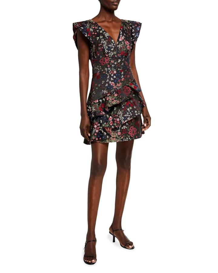 Jacquard Cocktail Dress With Ruffle