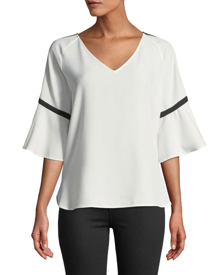 Flare-sleeve Contrast-stripe Blouse