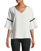 Flare-sleeve Contrast-stripe Blouse