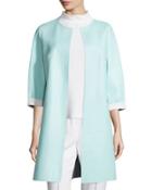 Reversible Leather Long Jacket, Off White/mint