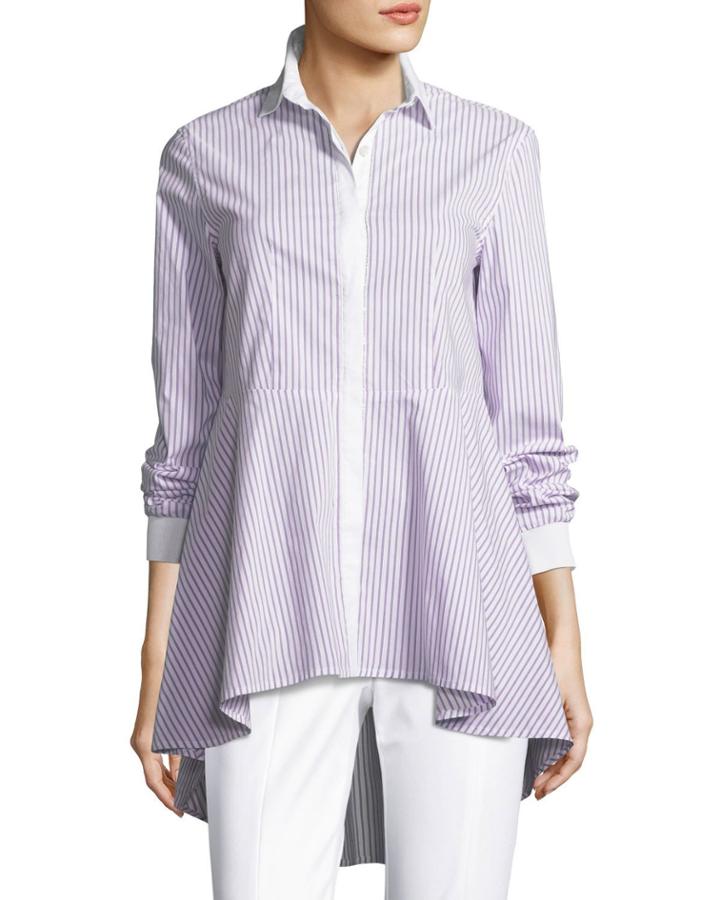 Pinstripe High-low Long-sleeve Top