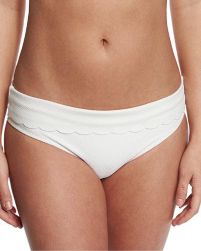 Ostuni Scalloped Fold-over Swim Bottom, White