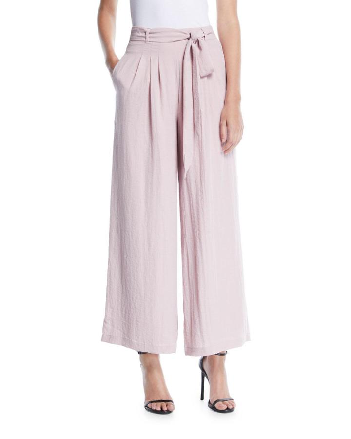 Peony Tie-waist Woven Wide-leg Pants