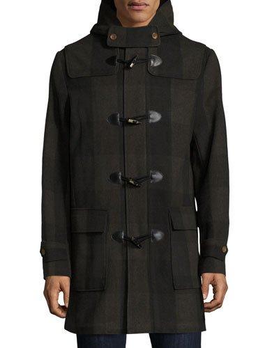 Plaid Toggle-front Hooded Coat,