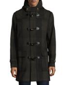 Plaid Toggle-front Hooded Coat,