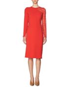 Lace-side Long-sleeve Dress, Red