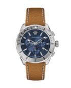 Men's 48mm Casual Chronograph Watch W/ Leather Strap,