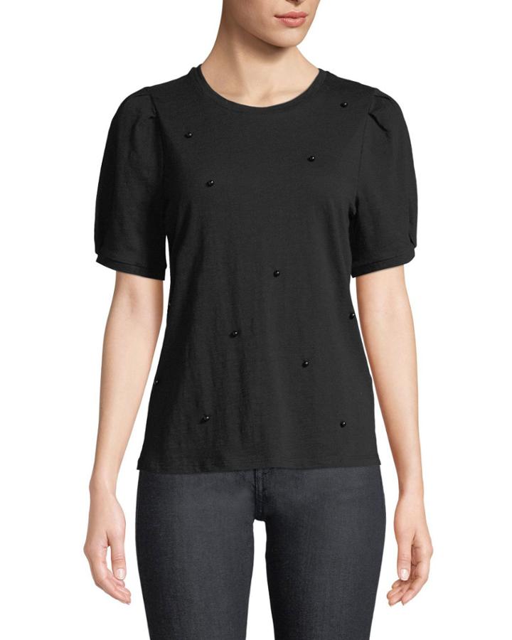 Beaded Puff-sleeve Tee