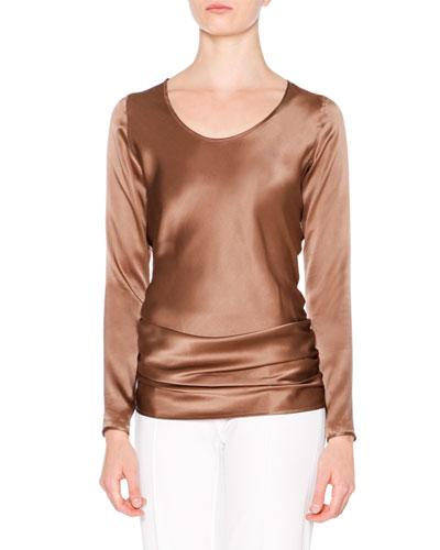 Long-sleeve Two-tone T-shirt, White/summer Brown