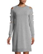 Ladder-sleeve Pearlescent-trim Sweatshirt Dress