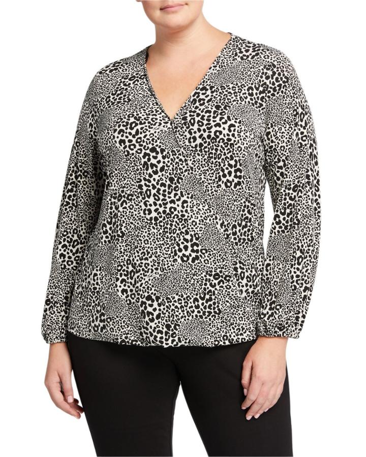 Plus Size Animal Print Wrap Top