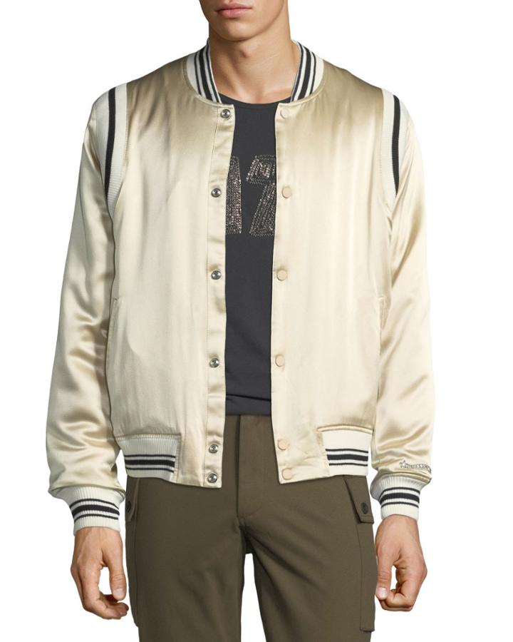 Men's Ball Striped-trim Silk Bomber Jacket
