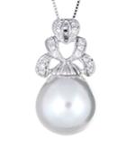 14k White Gold South Sea Pearl Necklace W/ Tiered Diamonds