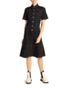 Button-front Denim Flounce Dress