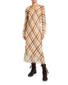 Silk Plaid Long-sleeve Dress