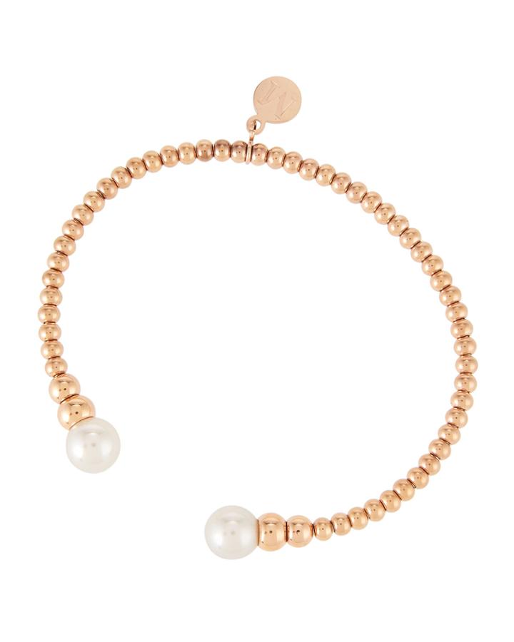 Rose Golden Bangle Bracelet W/ Pearl Ends