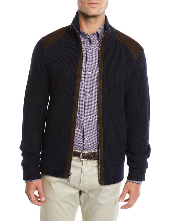 Men's Suede-trim Zip-front