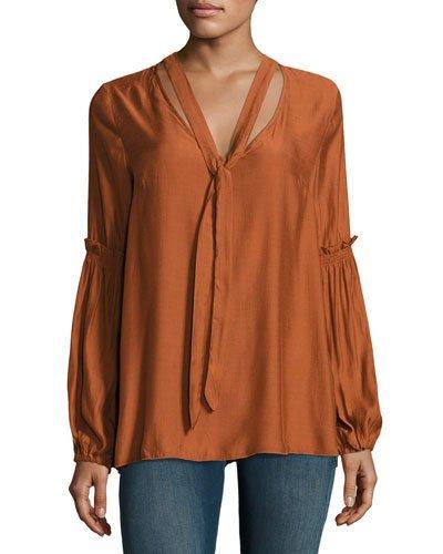 Tie-neck Peasant Blouse, Orange
