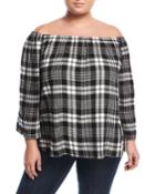 Off-the-shoulder Plaid Top, Red/white Plaid