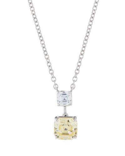 Asscher-cut Crystal Double-drop Pendant Necklace, Canary/clear