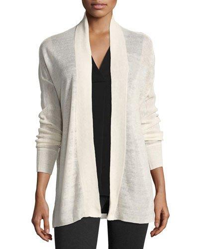 Linen-blend Open-front Cardigan, White