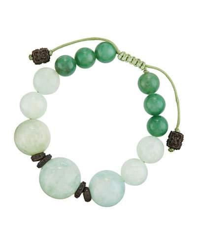 Aquamarine, Aventurine & Prehnite Beaded Bracelet W/ Black