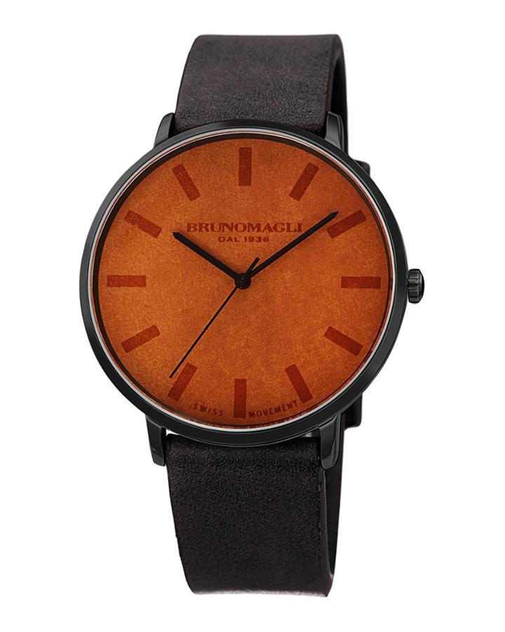 Men's 42mm Roma Minimalist Watch W/ Leather Dial, Black/brown